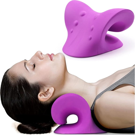 Neck and Shoulder Relaxer, Cervical Traction Device for TMJ Pain Relief and Cervical Spine Alignment, Chiropractic Pillow, Neck Stretcher (Purple)