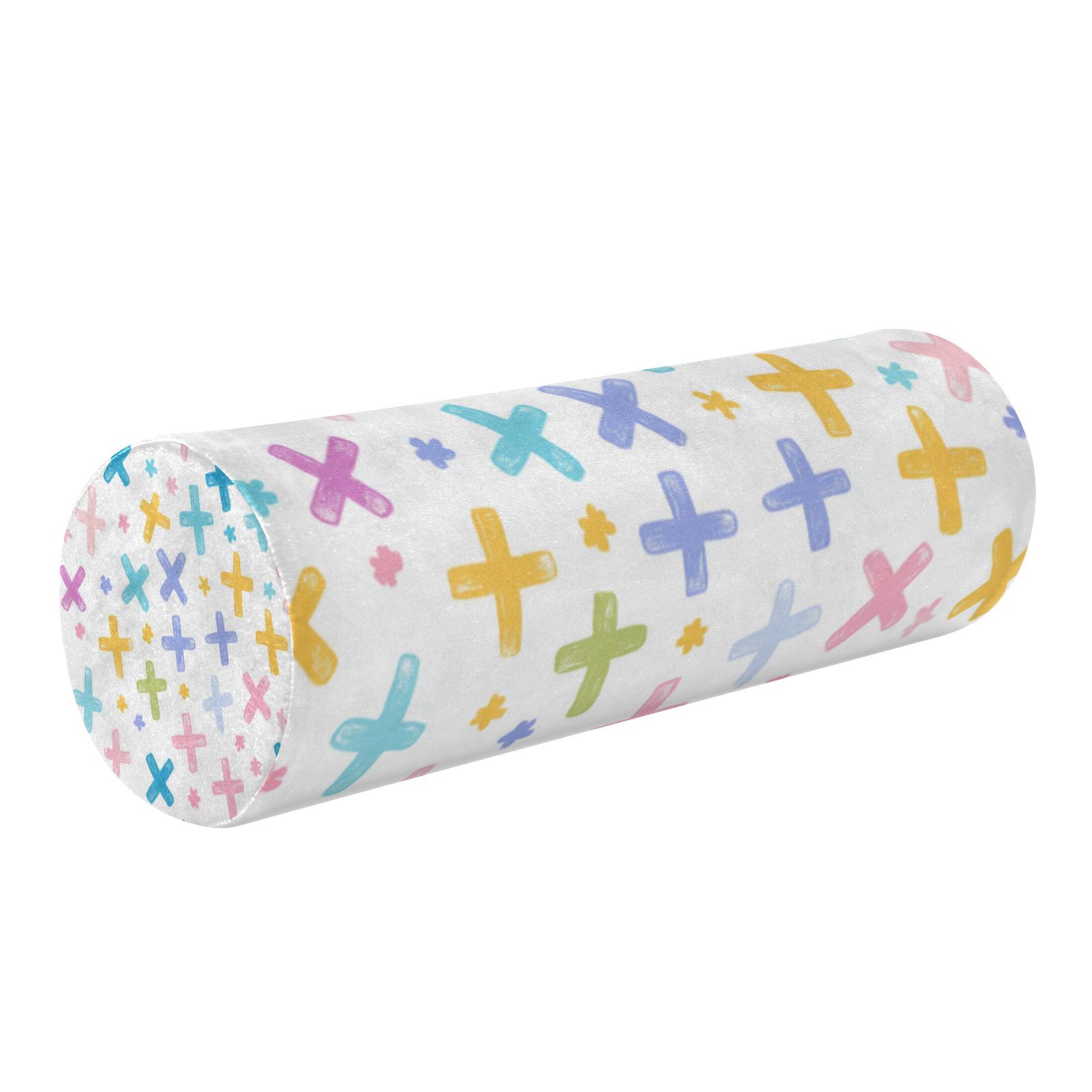 Neck pillow Round Cervical Pillow Cylindrical Pillow Lumbar Pillow Sofa Headrest Pillow Support For the Back, Neck and Head Cartoon Color Cross