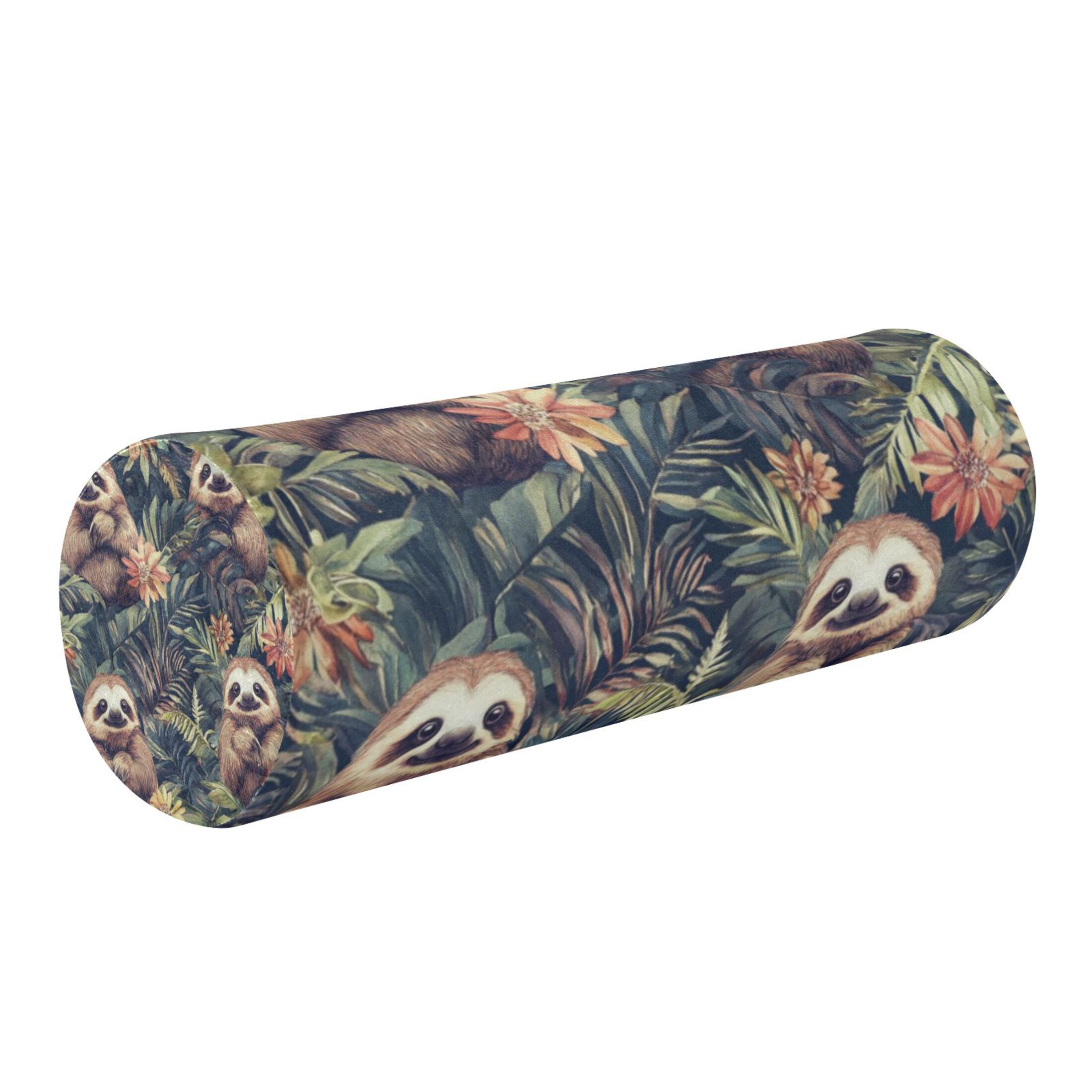 Neck pillow Round Cervical Pillow Cylindrical Pillow Lumbar Pillow Sofa Headrest Pillow Support For the Back, Neck and Head Cartoon Cute Sloth