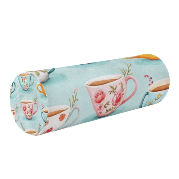 Neck pillow Round Cervical Pillow Cylindrical Pillow Lumbar Pillow Sofa Headrest Pillow Support For the Back, Neck and Head Colorful Cartoon Tea Cup