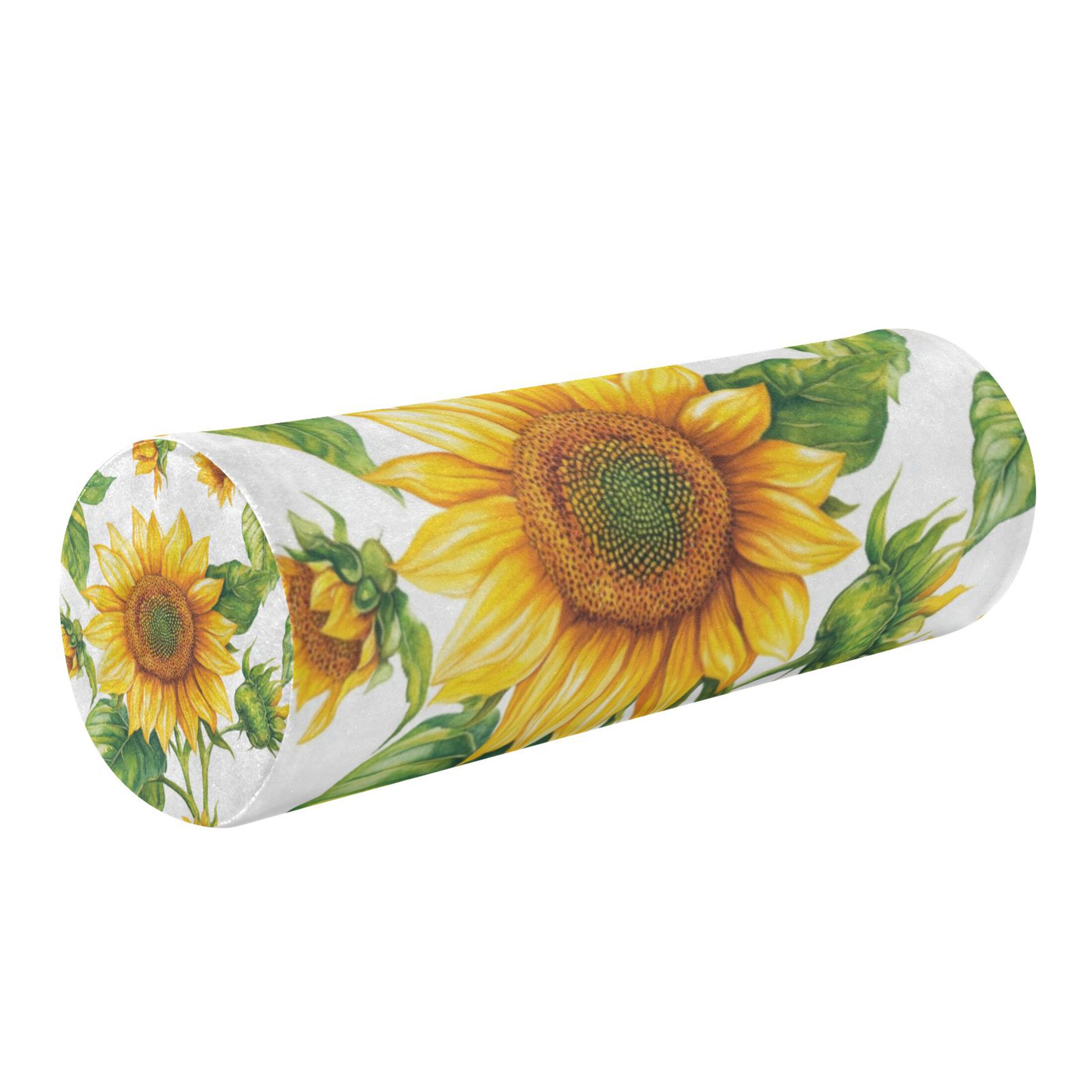 Neck pillow Round Cervical Pillow Cylindrical Pillow Lumbar Pillow Sofa Headrest Pillow Support For the Back, Neck and Head Large Yellow Sunflower