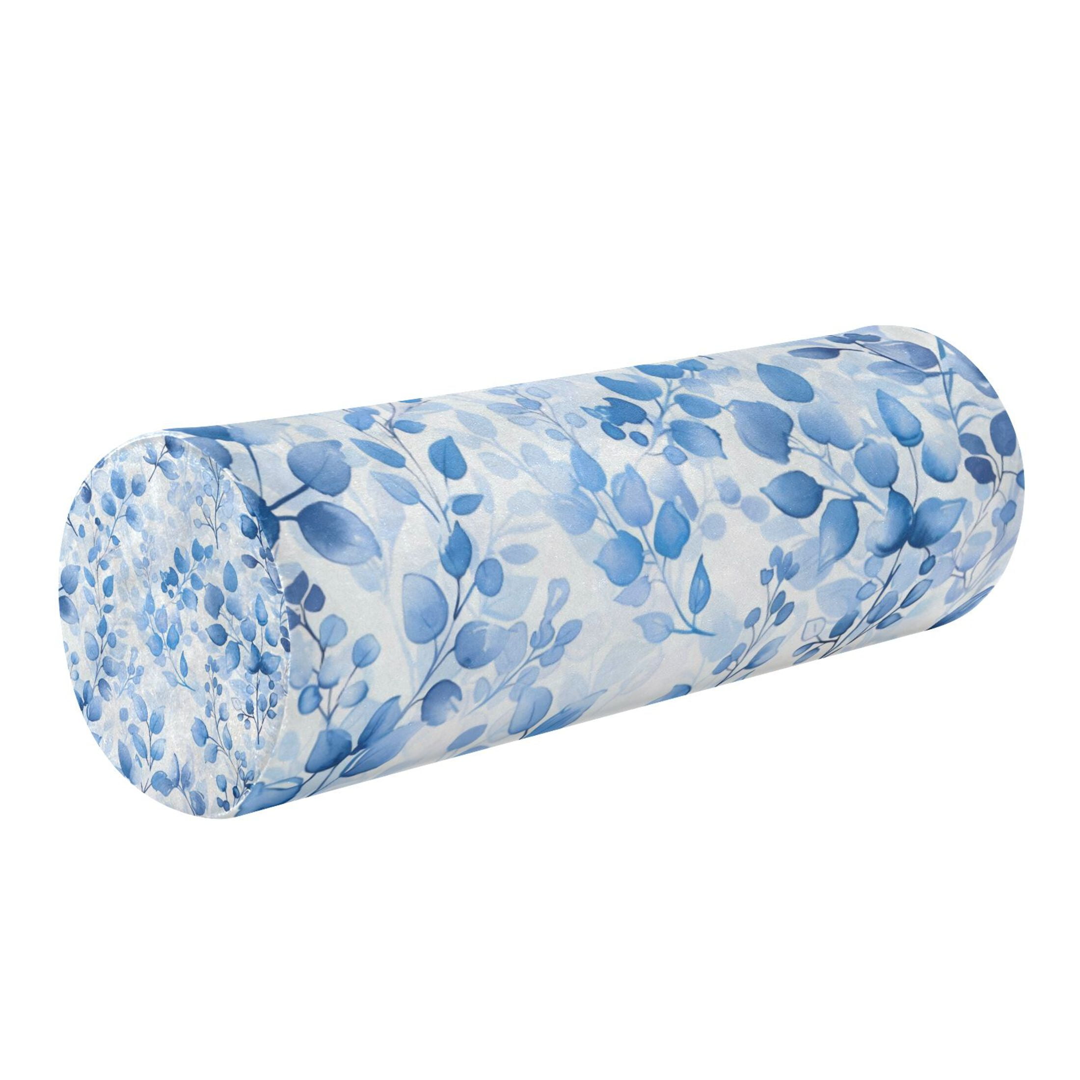 Neck pillow Round Cervical Pillow Cylindrical Pillow Lumbar Pillow Sofa Headrest Pillow Support For the Back, Neck and Head Light Blue Leaves