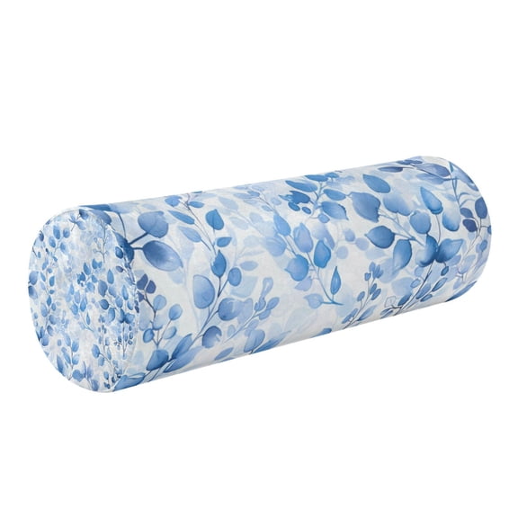 Neck pillow Round Cervical Pillow Cylindrical Pillow Lumbar Pillow Sofa Headrest Pillow Support For the Back, Neck and Head Light Blue Leaves