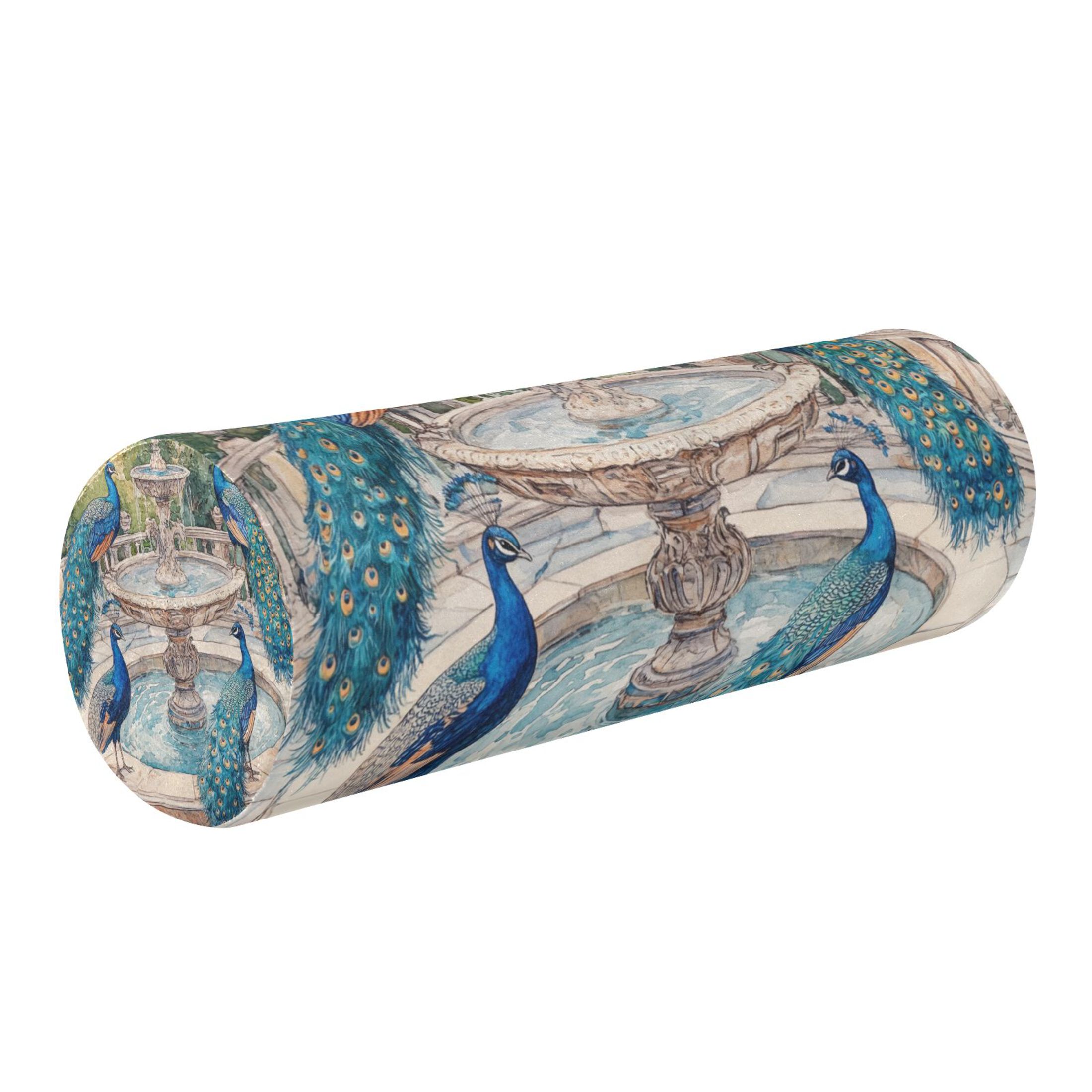 Neck pillow Round Cervical Pillow Cylindrical Pillow Lumbar Pillow Sofa Headrest Pillow Support For the Back, Neck and Head Peacocks