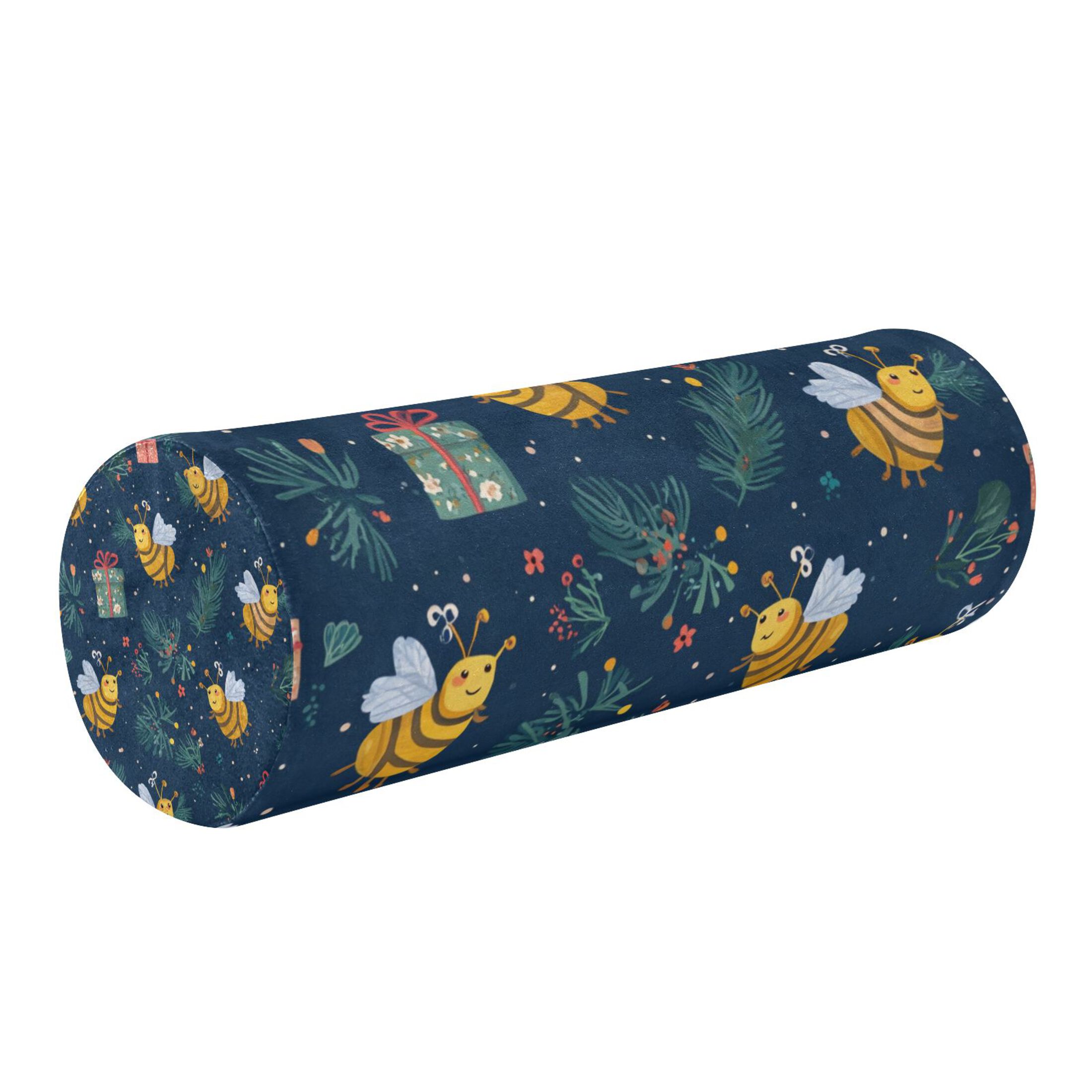 Neck pillow Round Cervical Pillow Cylindrical Pillow Lumbar Pillow Sofa Headrest Pillow Support For the Back, Neck and Head Warm Christmas Bees