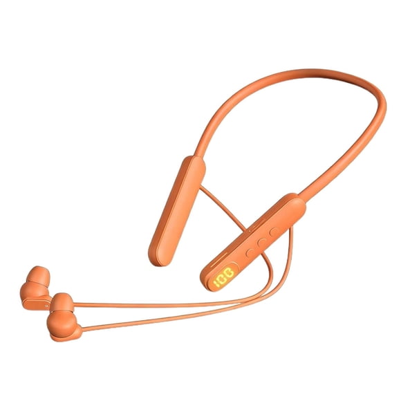 Neckband Bluetooth Wireless Earbuds with Digital Battery Display, Comfortable In-Ear Headphones for Daily/Workout Use, Orange