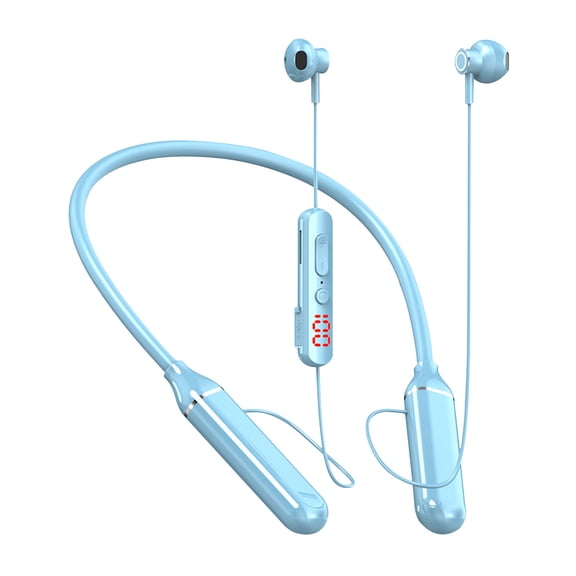 Neckband Bluetooth Earphones 5.3 Wireless Sport Stereo, 10M Range Noise Reduction TF Card Slot, 500mAh Battery Ergonomic Fit, IPX5 Sweatproof Clear Calls Music Gaming