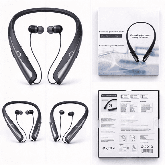 Neckband Bluetooth Headphone, Retractable Headphones with Bluetooth, Stereo Noise Cancelling EarphonesNeckband Bluetooth Earphones for Office Meetings and Daily Commuting