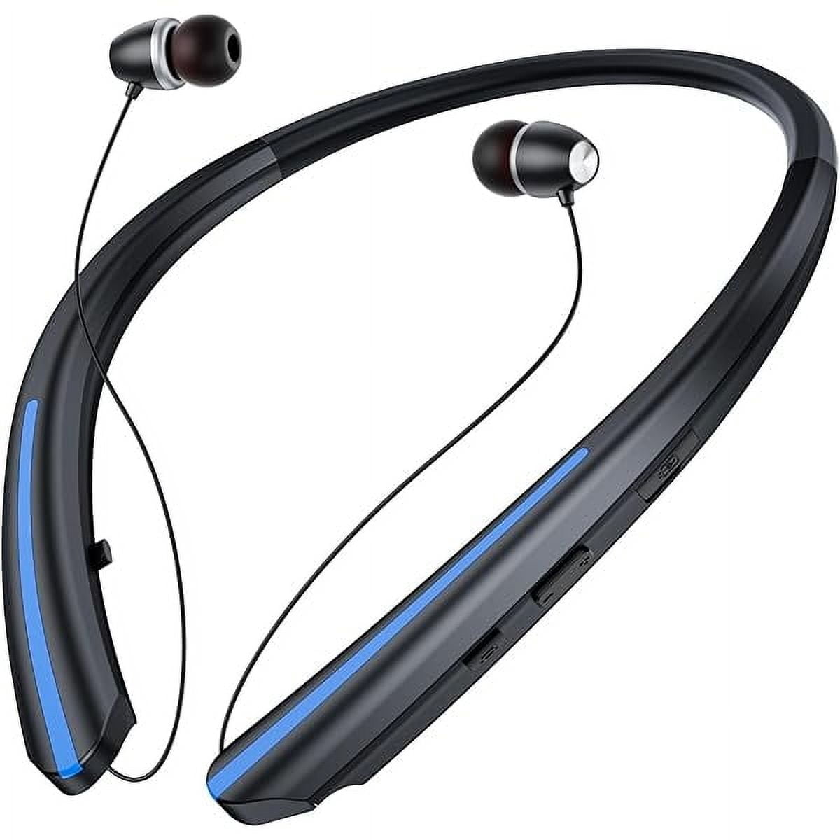 Neckband Bluetooth Headphones Retractable - Wireless YJJSKEJI with Mic, Retractable Headset 20+ Hours Playtime, Noise Cancelling Stereo Sound, USB-C, for Sports, Travel, and Work (Black Blue)