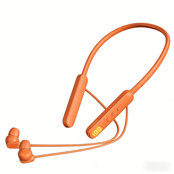 YingFit  Neckband Bluetooth Wireless Earbuds with Digital Battery Display, Comfortable In-Ear Headphones for Daily/Workout Use, Orange