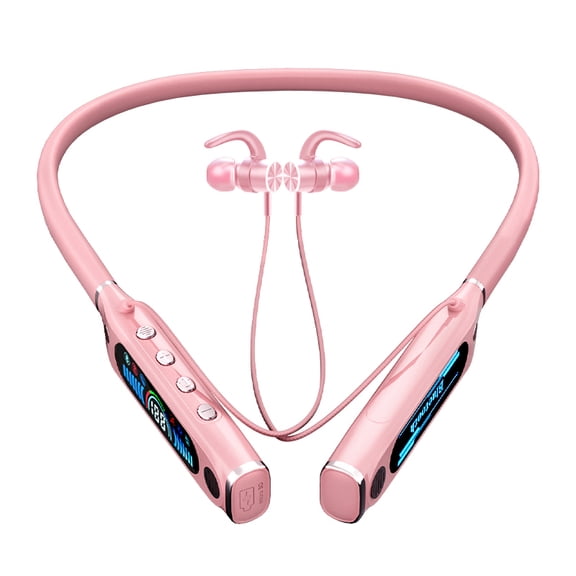 Neckband Wireless Earphones, TF Card Support Intelligent Noise Reduction HD Sound, 1000mAh Ultra-Long Battery Life Comfort Fit Lightweight Neckband Headphones,Pink