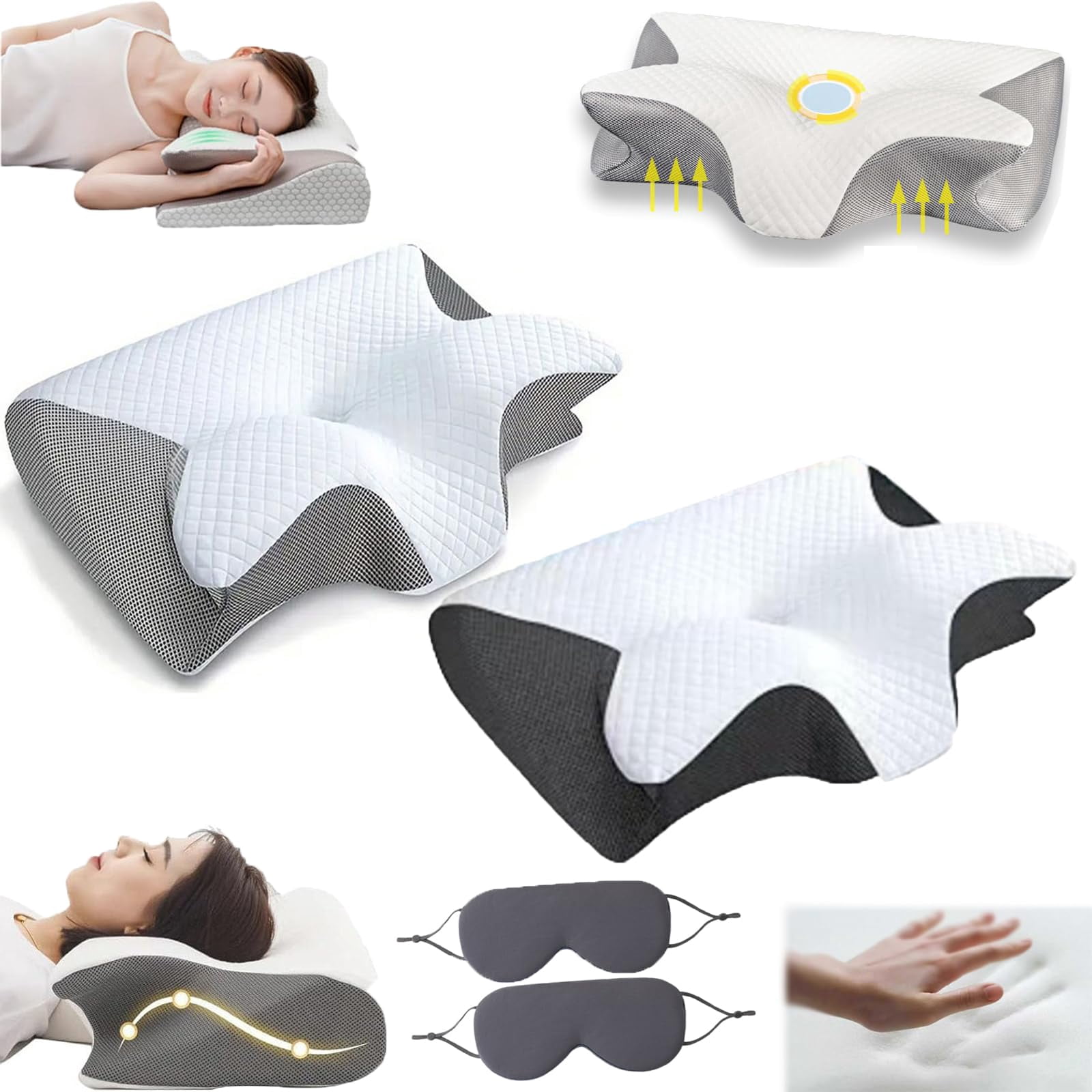 Neckhaven Pillow Hospitality Collection, Neckhaven Pillow, Neck Haven Pillows, The Neck Haven Enhanced Thickness Pillows, Contoured Support Pillows for Side Back Stomach Sleepers (2pcs A)