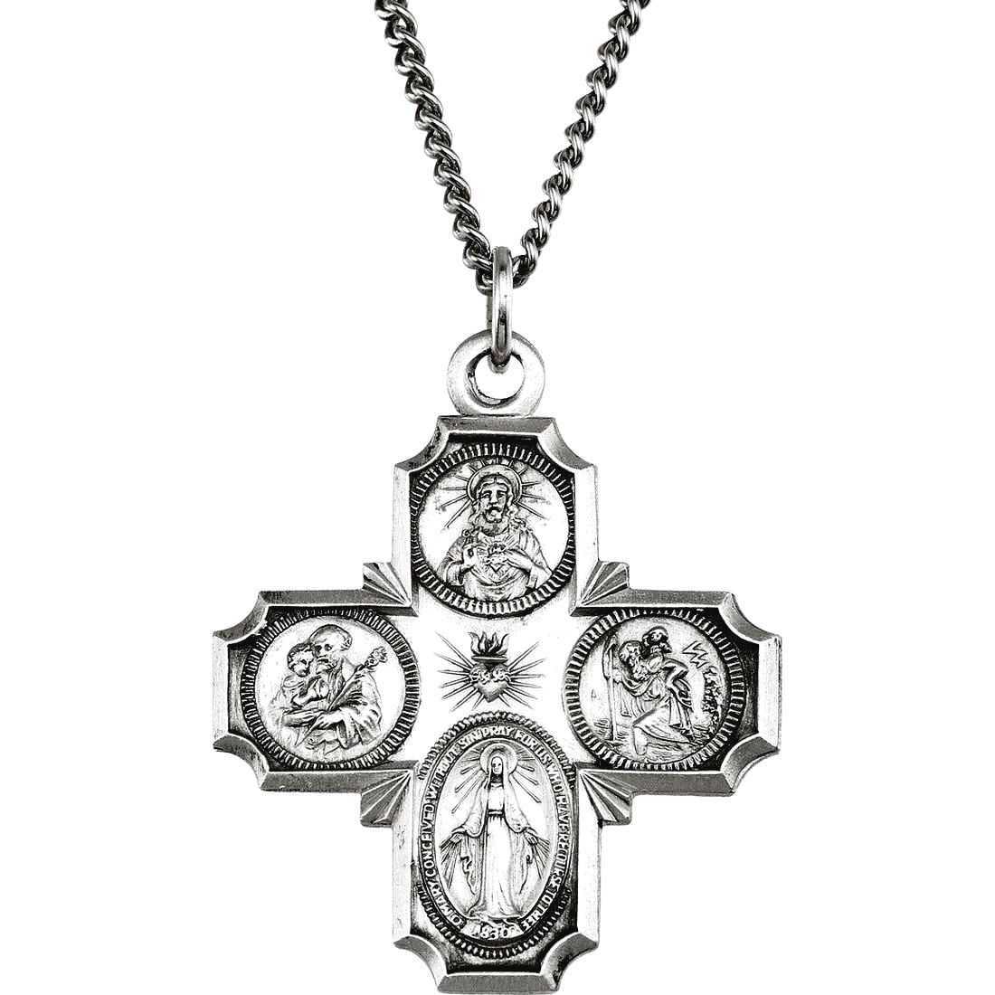 925 Sterling Silver 30x29mm Polished Four-way Religious Faith Cross Medal With 24 Inch Chain Chain Necklace for Women an