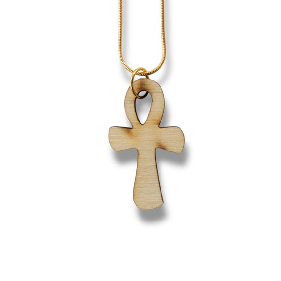 Necklace - Ankh - Key of Life Snake and Cable Link chains - Birch Wood