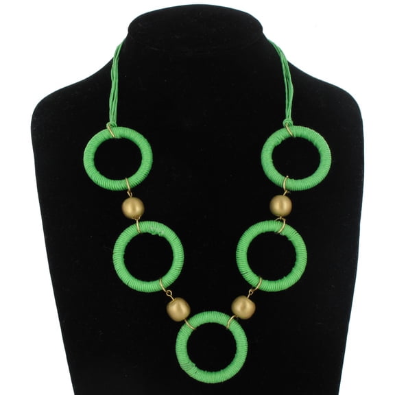 Necklace Beaded Gold Tone Cord Wrapped Circle Link Green Ladies Adult Female Women