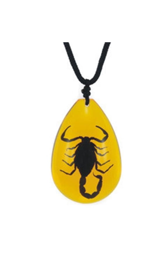 Necklace Black Scorpion Large Water Drop Shape Amber
