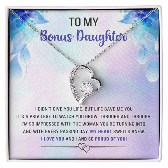 Necklace For Bonus Daughter, Bonus Daughter Necklace Gift, Gift For Bonus Daughter, Birthday Christmas Gift, Bonus Daughter Gift - Forever Love Necklace - White Gold or Yellow Gold - Gift Box