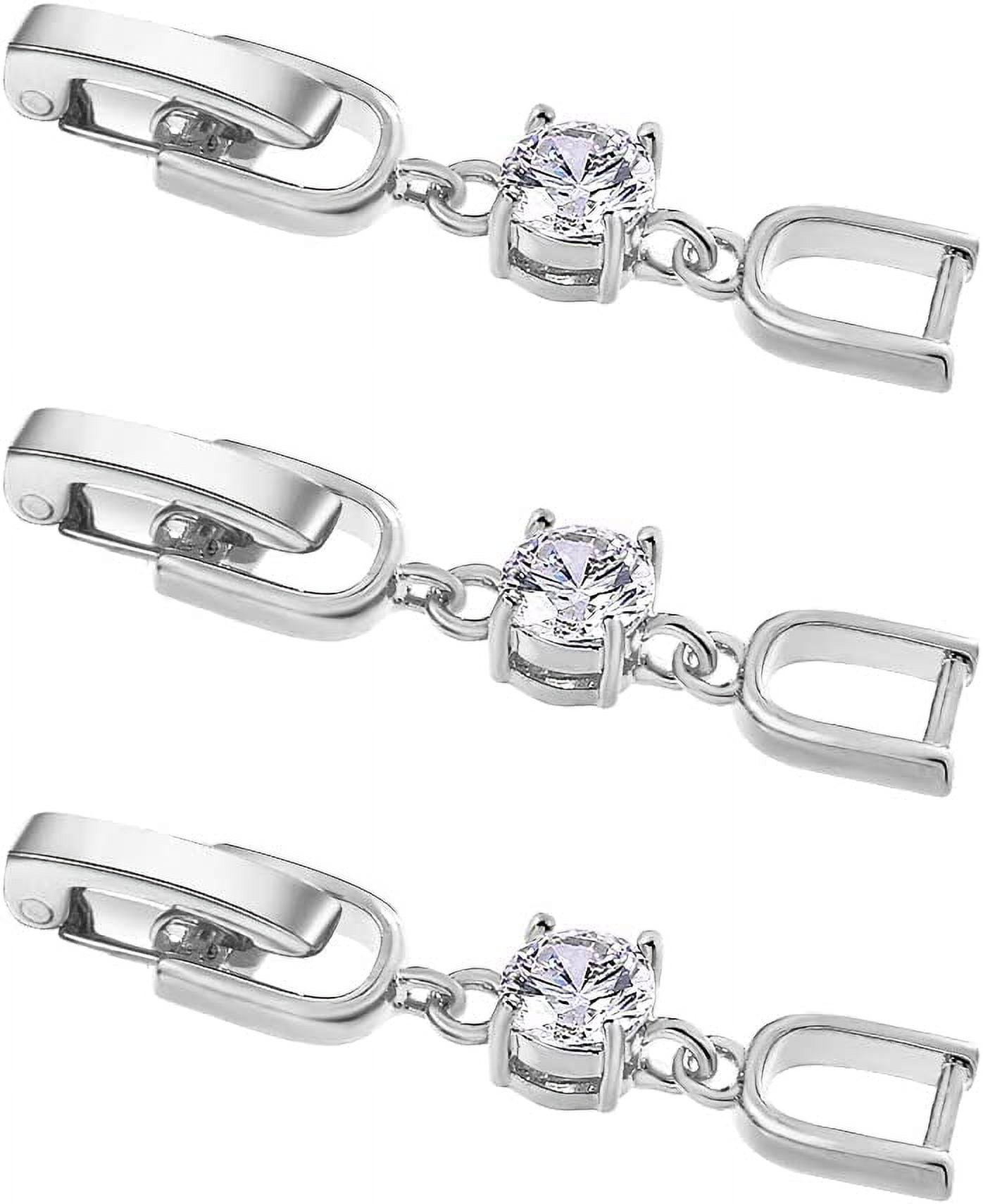 Necklace Bracelet Extenders, 3Pcs White Gold Plated Crystal Rhinestone