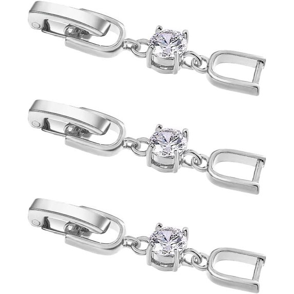 Necklace Bracelet Extenders, 3Pcs White Gold Plated Crystal Rhinestone Foldover Extension Clasp Set for Women