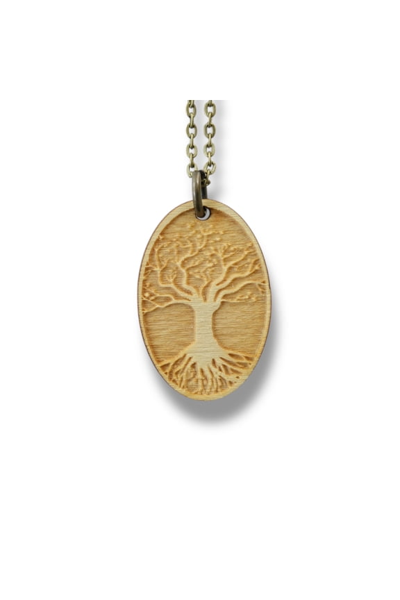 Necklace - Celtic Tree of LIfe - Key of Life Snake and Cable Link chains - Birch Wood