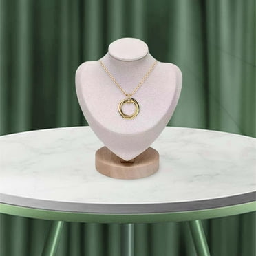 Necklace Chain Jewelry Bust Pendant Show with Wooden Base Display Necklace Display Holder Stand Model for Bedroom Countertop Shows Beige