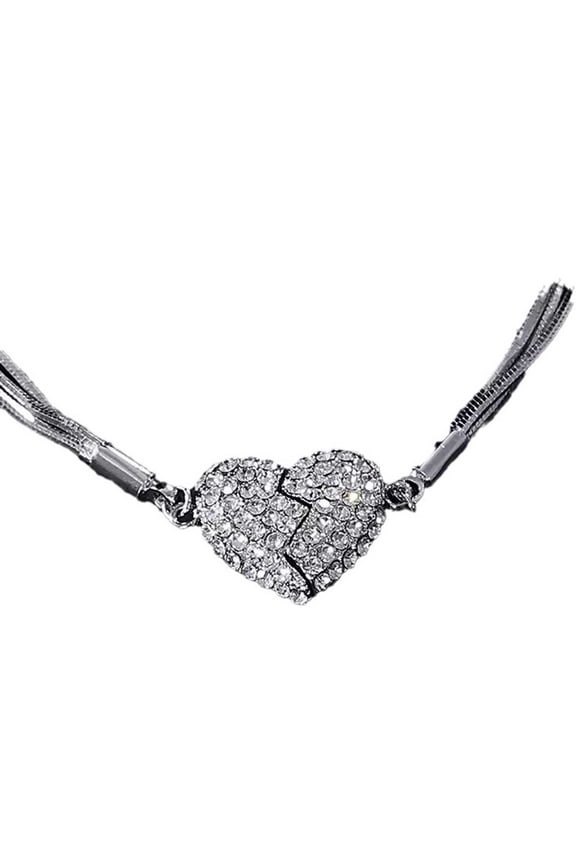 Necklace Chains for Jewelry Making with Magnetic Clasp, Multi-Layer Studded Heart-Shaped Clavicle Chain
