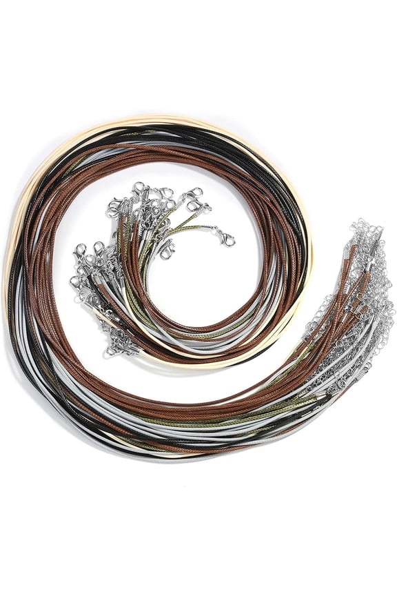 Necklace Cord, 50Pcs Necklace String Rope with Clasp, 24 Inch Waxed Cotton Cord Necklace Bulk for Charms Pendants, Brac