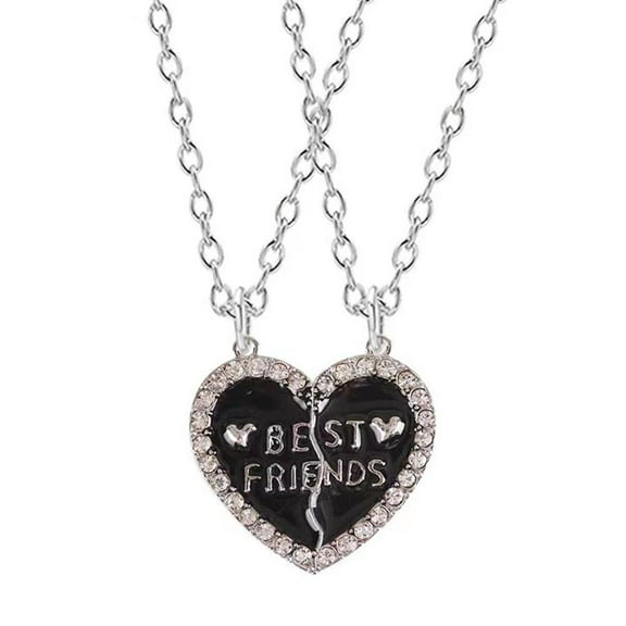 Necklace Couple/2 Pieces Female Necklace With Crystal Heart Best Friend T4K0