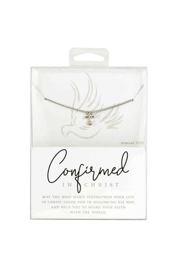 Confirmed Encouraging Verse Silver Plated Puff Cross Silver 6.63 x 4.5 Stainless Steel Necklace With Art Insert