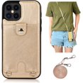 thumbnail image 1 of Necklace Crossbody Case for iPhone 12 Mini,PU Leather Wallet Lanyard Case Cover with Card Holder Adjustable Detachable Anti-Lost Neck Strap Case for iPhone 12 Mini,5.4",Gold, 1 of 13