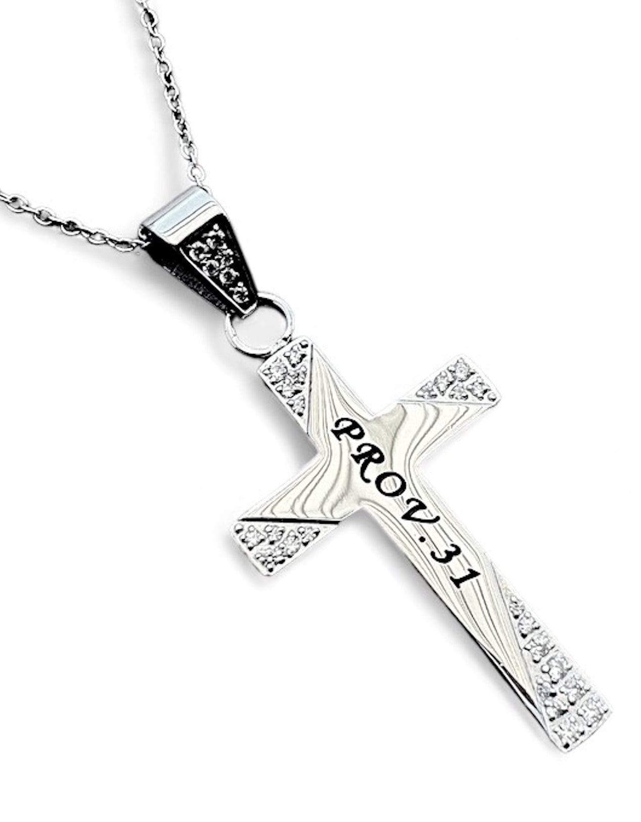 SPIRIT AND TRUTH JEWELRY Necklace-Cz Stripes Cross-Woman Of God (Womens) (18")