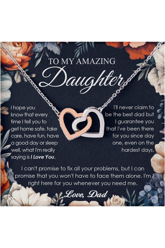 Necklace for Daughter from Dad, Double Heart Pendant Jewelry Gift, Supportive Love Message Card Included, Meaningful Gift for Birthday, Graduation, or Farewell, Elegant Jewelry for Her