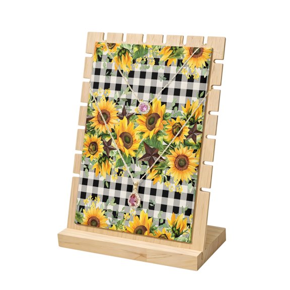Necklace Display Stand Sunflower Wood Jewelry Displays Stands with PU Panel Rack Organizer Texas Star Black Buffalo Plaid Wooden Necklace Display Holder for Vendors Shop Show Home Tabletop Storage