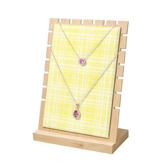 Necklace Display Stand Yellow Buffalo Checked Plaid Wood Jewelry Displays Stands with PU Panel Rack Organizer Gingham Lines Wooden Necklace Display Holder for Vendors Shop Show Home Tabletop Storage