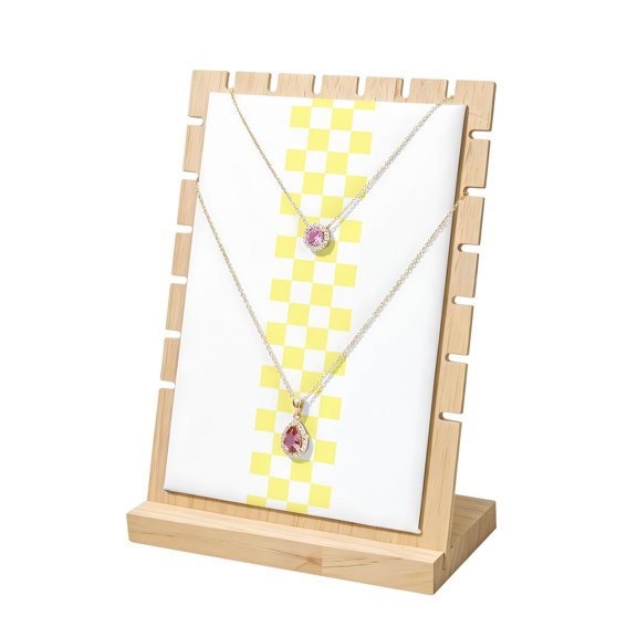 Necklace Display Stand Yellow Check Plaid Wood Jewelry Displays Stands with PU Panel Rack Organizer Buffalo Farmhouse Style Pattern Wooden Necklace Display Holder for Vendors Shop Show Storage