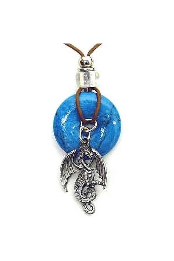 Dragon Adjustable Cord Necklace with Torquoise Colored Disc