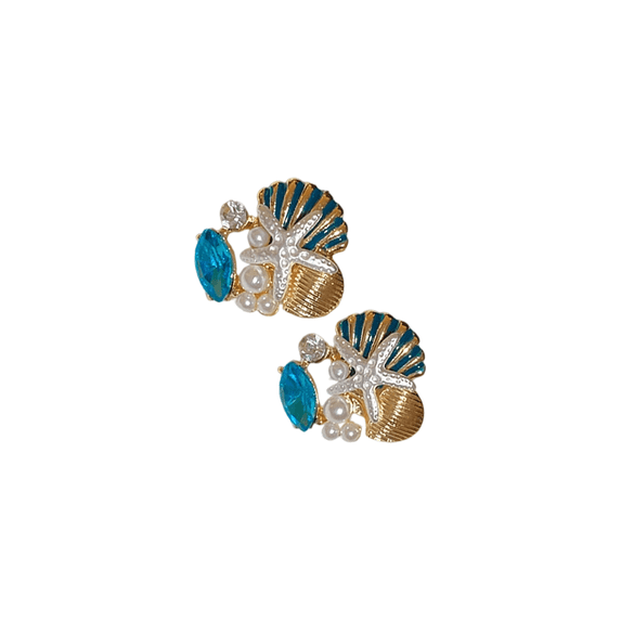 Necklace Earrings Set Featuring Starfishes Shell Coral Designs With Alloy Rhinestones and Imitation Pearls for Women