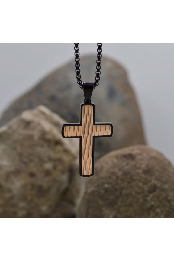Necklace-Eden Merry-Cross-Copper/BlackStainless Steel