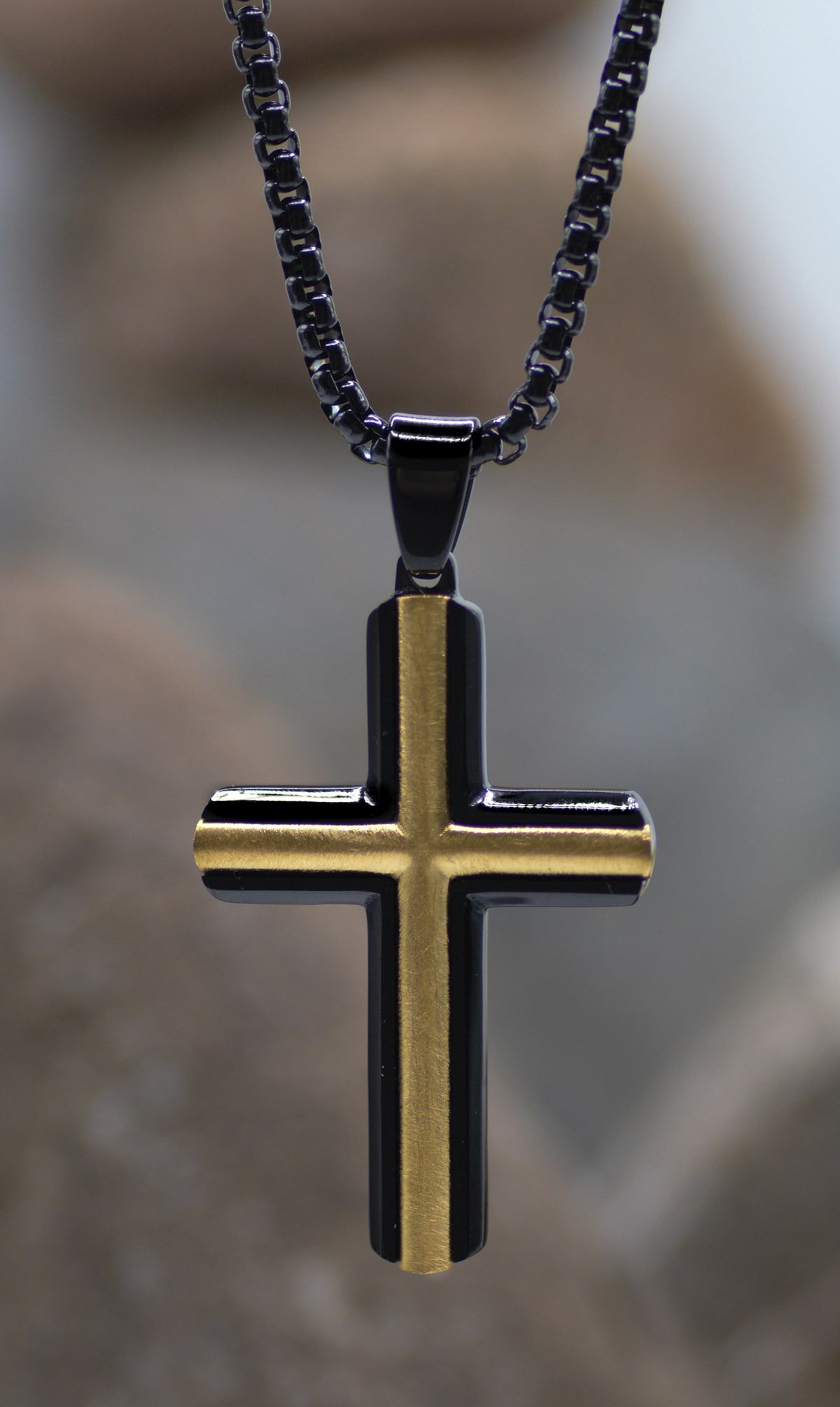 JAMES LAWRENCE COMPANY Necklace-Eden Merry-Cross-Gold/Black
