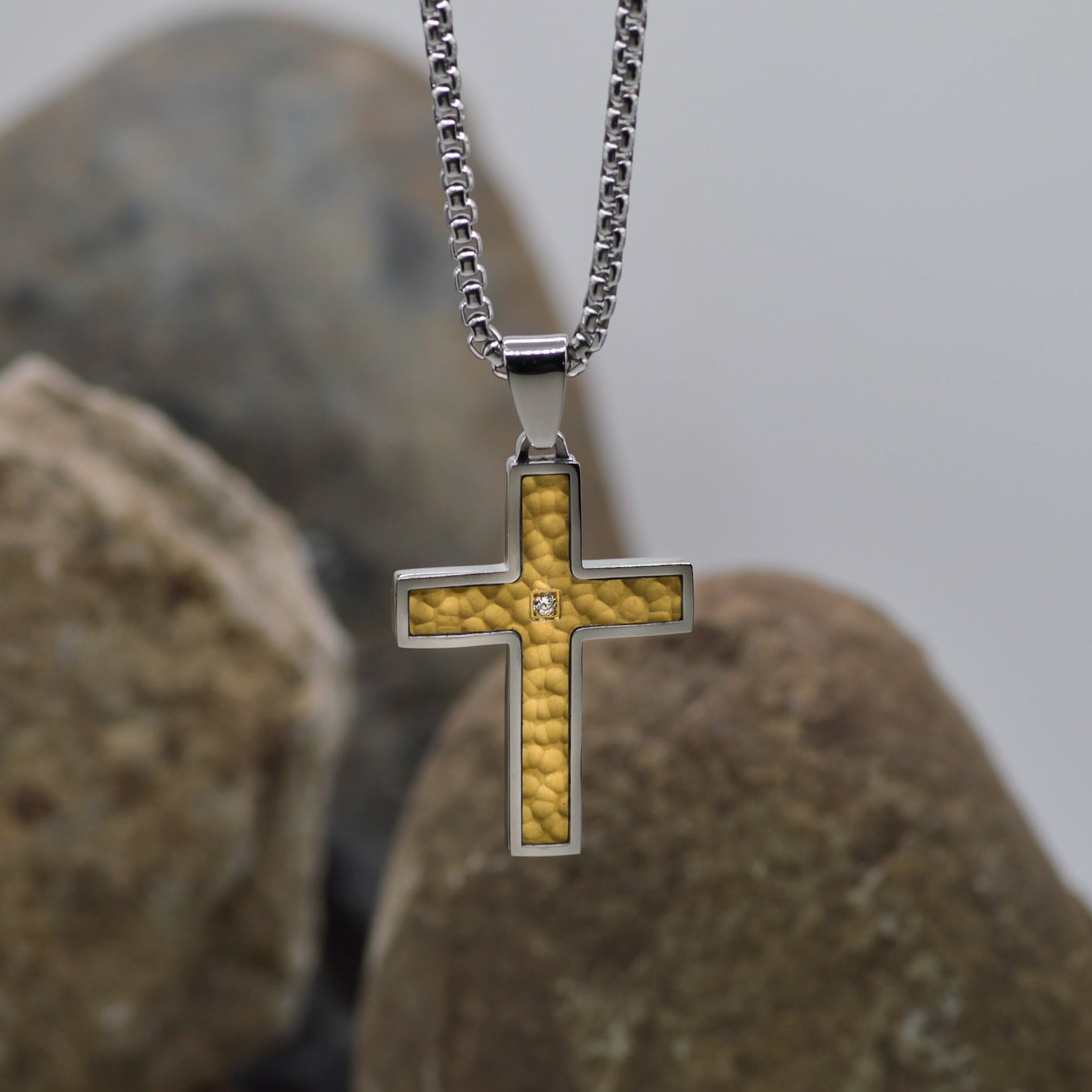JAMES LAWRENCE COMPANY Necklace-Eden Merry-Cross-Gold Textured-Stainless Steel