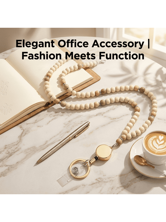 Necklace Extender, 1 Set Beaded Wooden Jewelry Retractable Badge Reel With 2 Waterproof ID Card Holders, Decorative Rope Bracelet String Necklace Hanger For Teachers Nurses Office Workers Keys