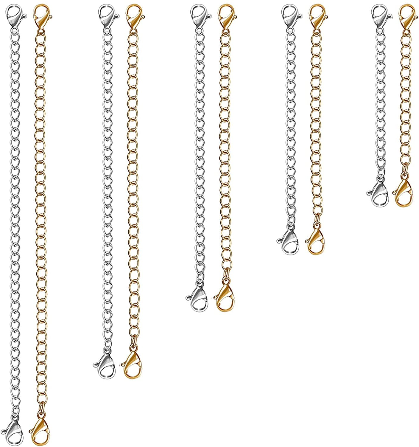 DOCKAPA Necklace Extender, 10 PCS Chain Extenders for Necklaces, Premium Stainless Steel Jewelry Bracelet Anklet Necklace Extenders (5 Gold, 5 Silver), Length: 2" 3" 4" 5" 6", by