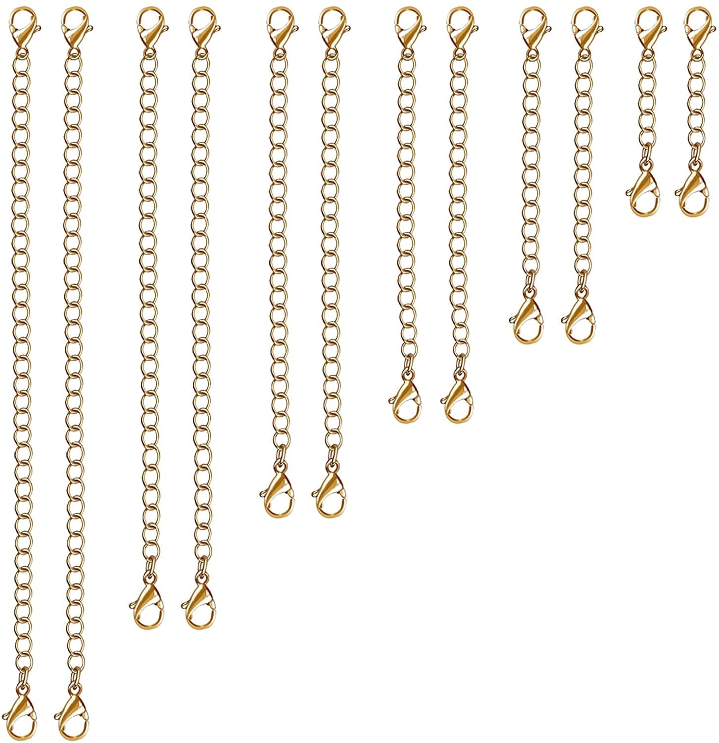 DOCKAPA Necklace Extender, 12 PCS Chain Extenders for Necklaces, Premium Stainless Steel Jewelry Bracelet Anklet Necklace Extenders(Gold), Length: 1.2" 2" 3" 4" 5" 6", by