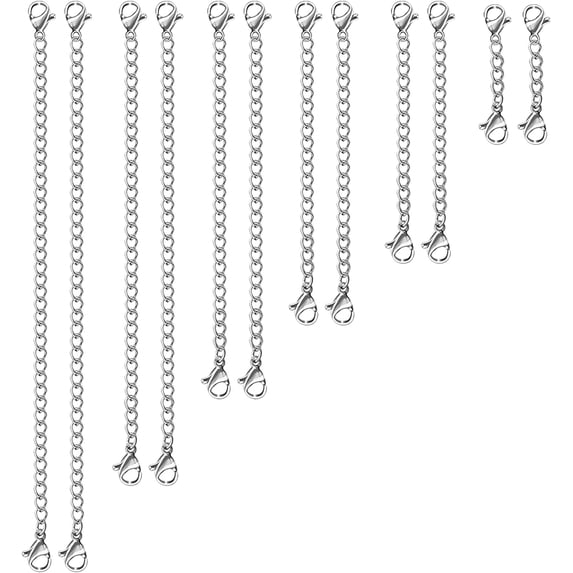 Necklace Extender, 12 PCS Chain Extenders for Necklaces, Premium Stainless Steel Jewelry Bracelet Anklet Necklace Extenders(Silver), Length: 1.2" 2" 3" 4" 5" 6", by