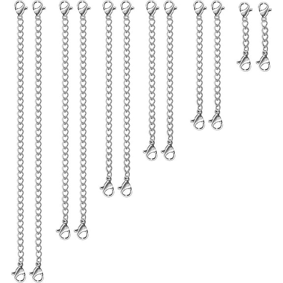 Necklace Extender, 12 PCS Chain Extenders for Necklaces, Premium Stainless Steel Jewelry Bracelet Anklet Necklace Extenders(Silver), Length: 1.2" 2" 3" 4" 5" 6", by