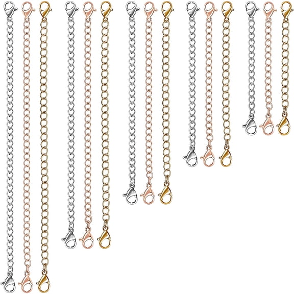 Necklace Extender, 15 PCS Chain Extenders for Necklaces, Premium Stainless Steel Jewelry Bracelet Anklet Necklace Extenders (5 Gold, 5 Silver, 5 Rose Gold), Length: 2" 3" 4" 5" 6"