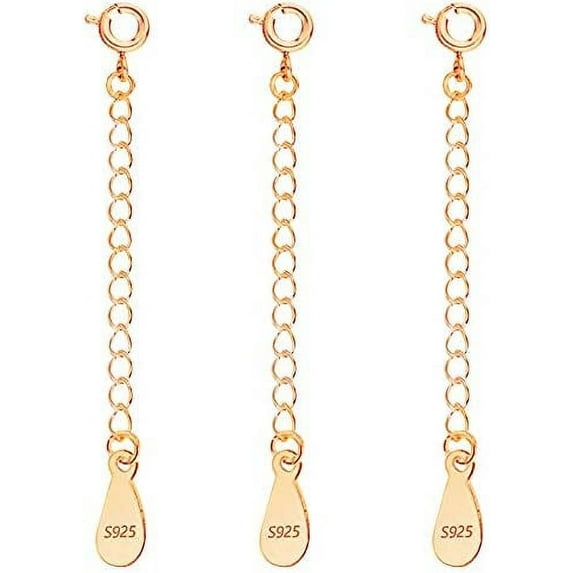 Necklace Extender, 925 Sterling Silver Extension for Jewelry Necklace Bracelet Anklet Extenders for Women 3 Pack 2 inch Extenders, Rose Gold