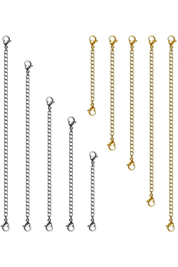 Necklace Extenders, 10Pcs Stainless Steel Gold Silver Necklace Bracelet Anklet Extension Chains with Lobster Clasps and Closures for Jewelry Making