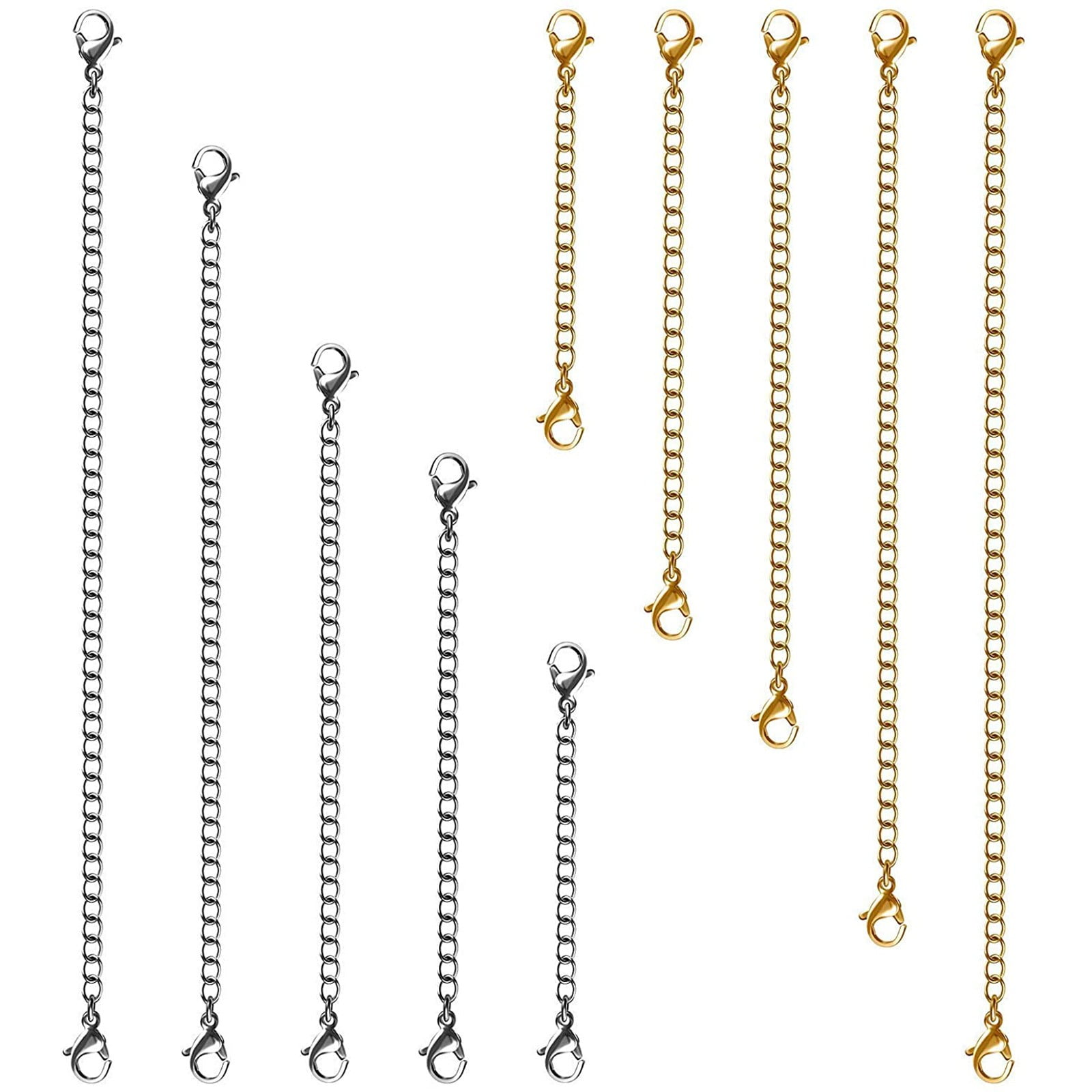 COOPSERBIL Necklace Extenders, 10Pcs Stainless Steel Gold Silver With 5 Lengths