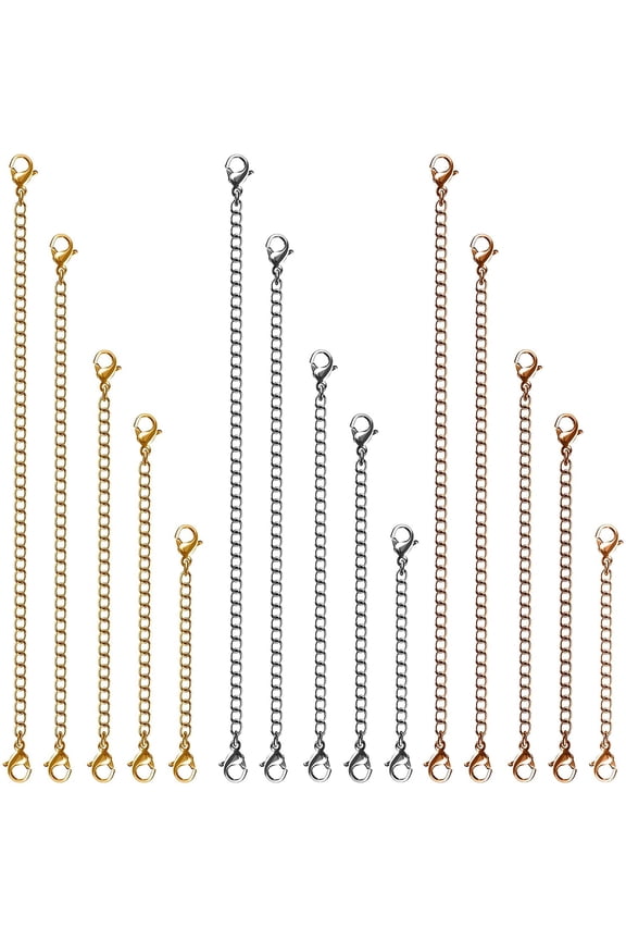 Necklace Extenders, 15 Pcs Stainless Steel Gold Silver Necklace Bracelet Anklet Extension Chains with Lobster Clasps and Closures for Jewelry Making